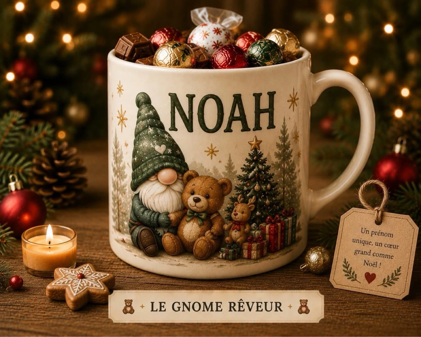 Tasse marque place de Noël avec prénom 
